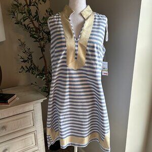 Jessica Howard Sleeveless Dress Navy & White Stripe w/ Gold - Size 14 NWT